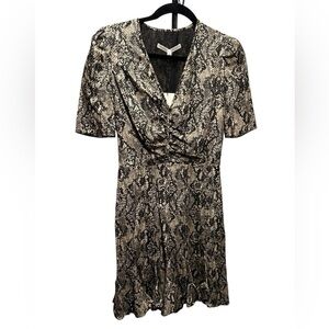 Veronica Beard Ried Snake-Print Short-Sleeve Flounce Dress size 0